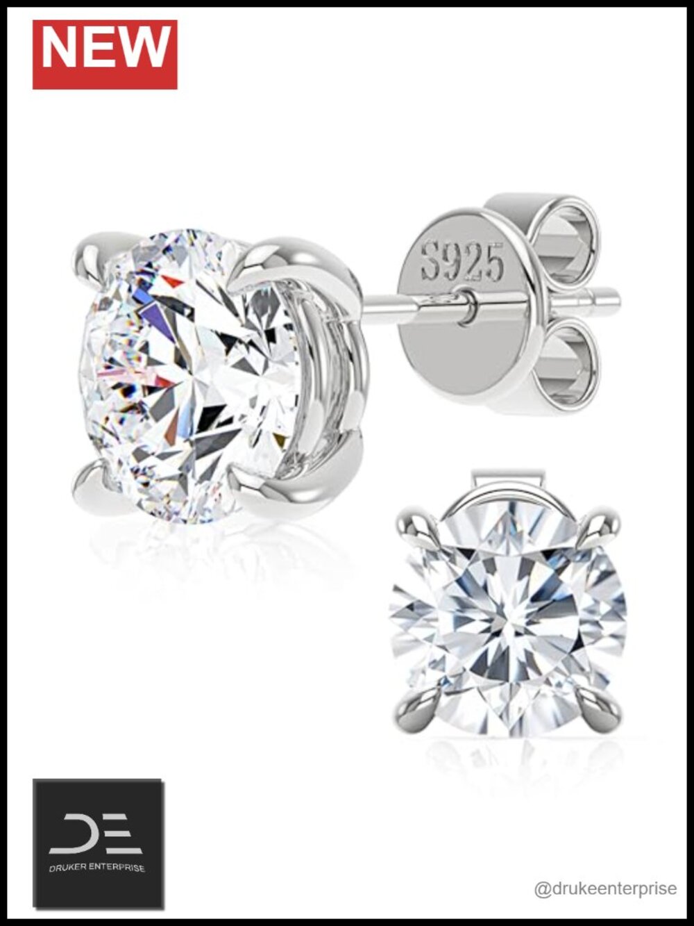 3 CT Moissanite Stud Earrings S925 Sterling Silver Lab Created Hypoallergenic 4